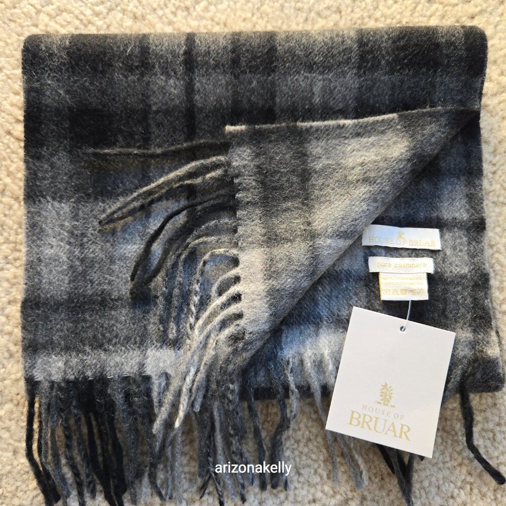 NWT House of Bruar Cashmere Plaid Scarf Grey & Black - Picture 14 of 14